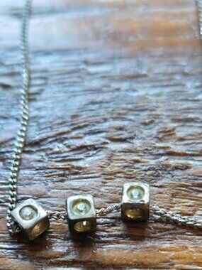 Vintage Italy 925 Sterling Silver Floating Cube Necklace - Geometric Y2K Minimal